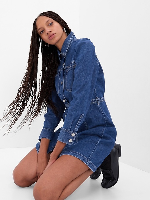 Puff Sleeve Denim Mini Dress with Washwell | Gap