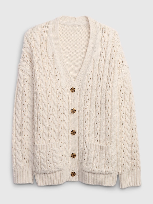 Image number 4 showing, Recycled Cable-Knit Pointelle Cardigan