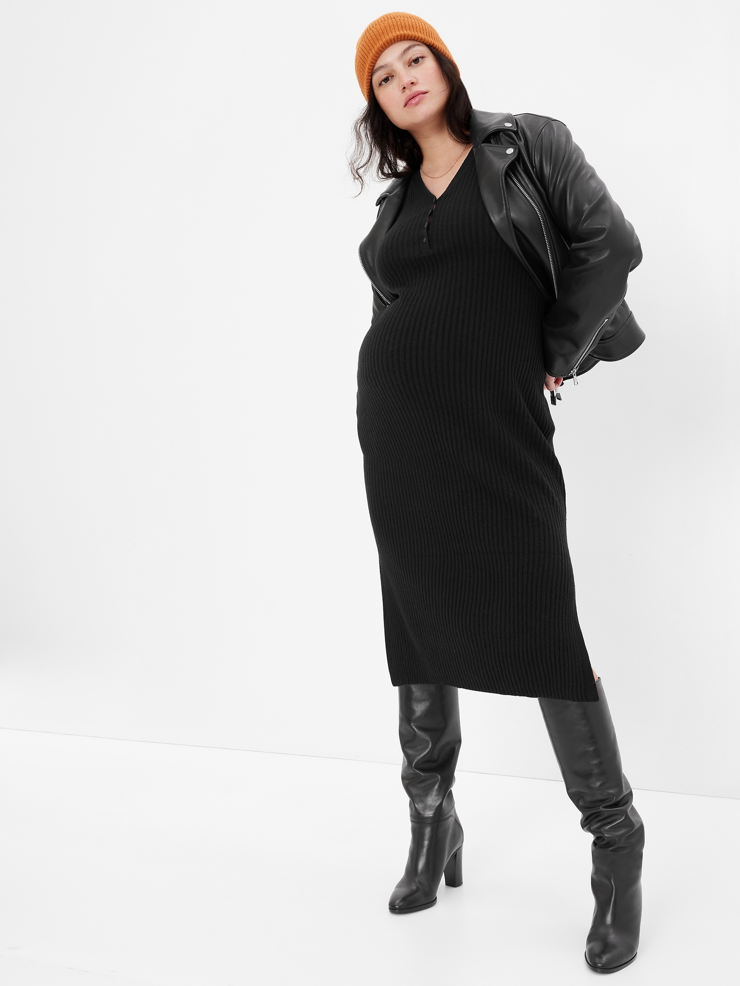 Maternity Henley Plain Midi Sweatshirt Dress / Leggings / Set