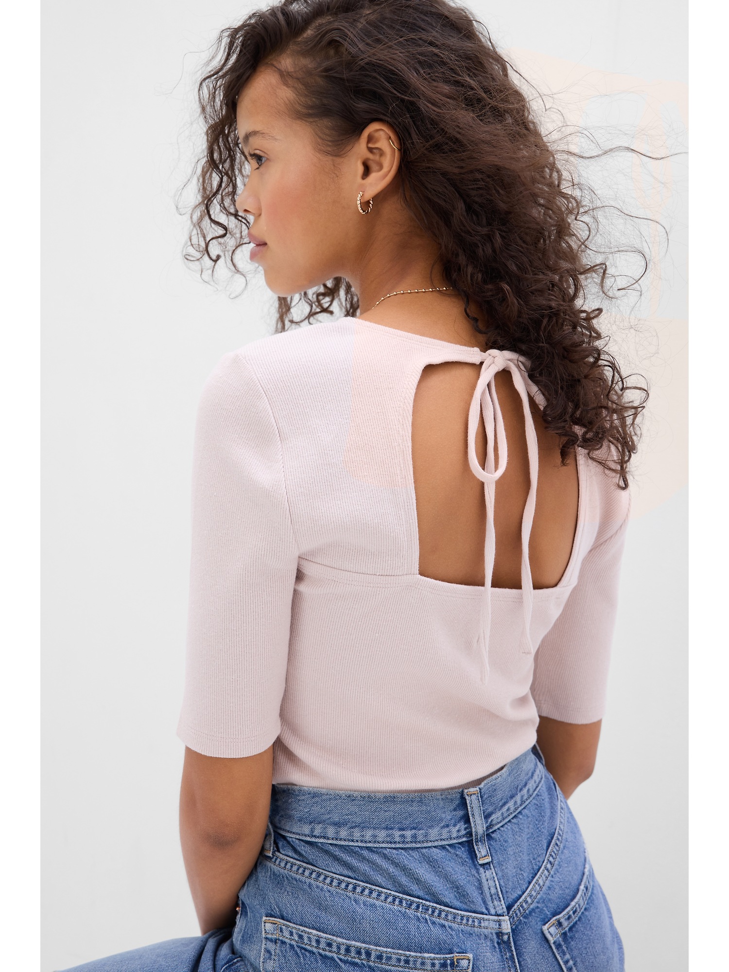 Tie-Back Cutout Rib T-Shirt | Gap