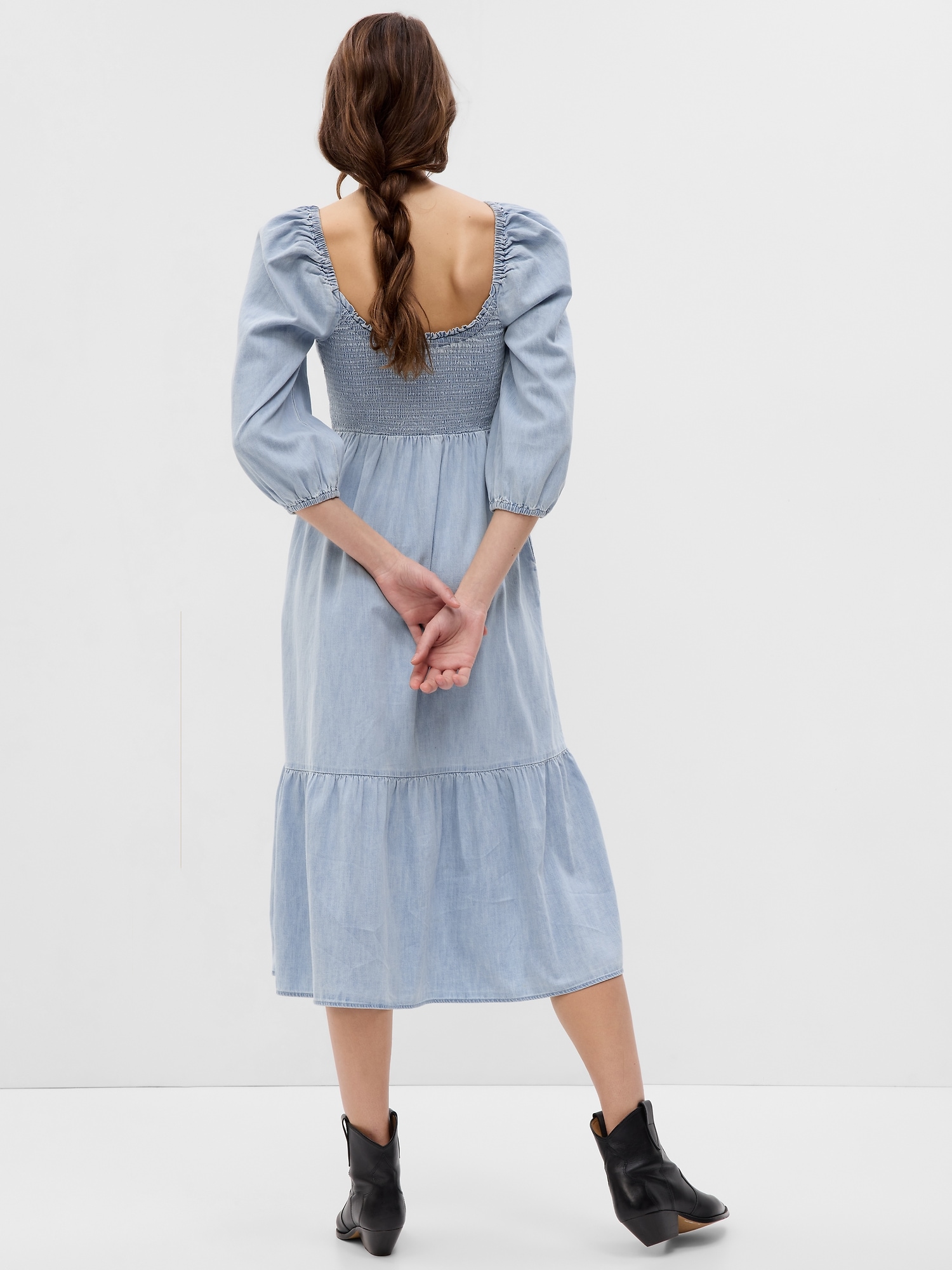 削除予定 Ruffled Shoulder Denim Midi Dress | otoch.edu.mn