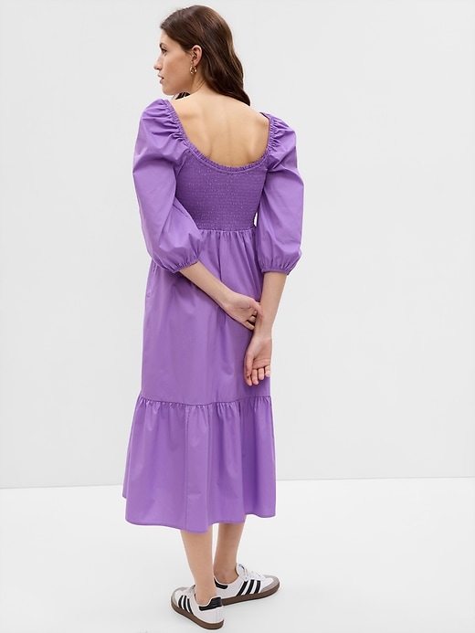 Image number 2 showing, Puff Sleeve Smocked Midi Dress
