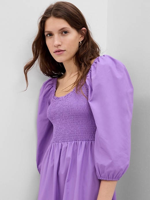 Image number 3 showing, Puff Sleeve Smocked Midi Dress