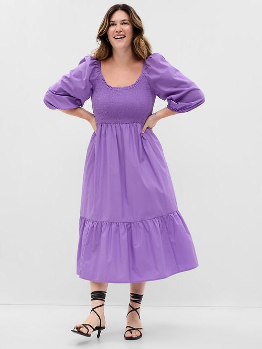 Image number 4 showing, Puff Sleeve Smocked Midi Dress