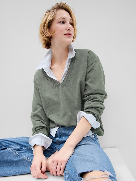 Image number 3 showing, Linen-Blend V-Neck Sweater