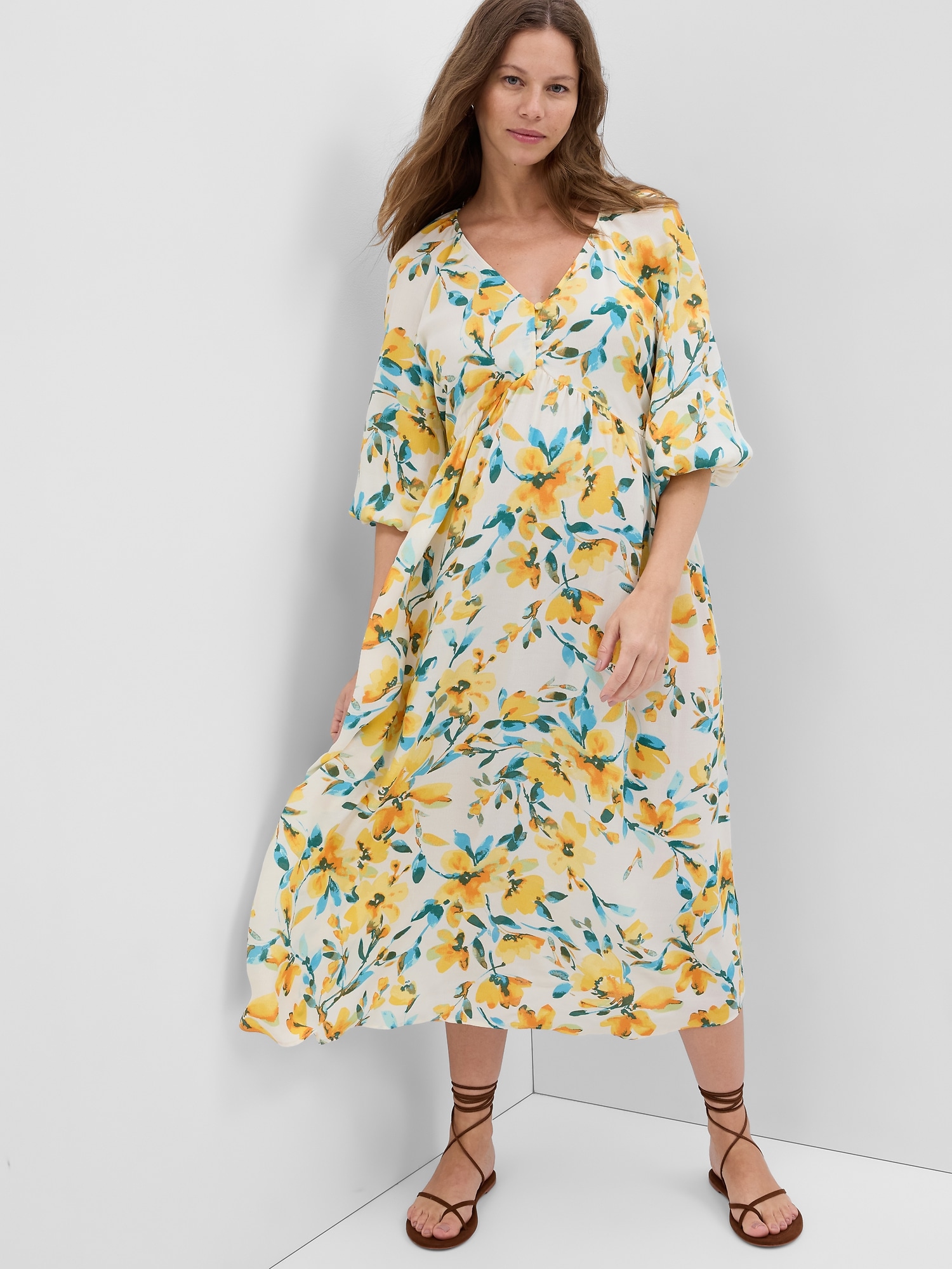 Gap Maternity Balloon Sleeve Midi Dress yellow. 1