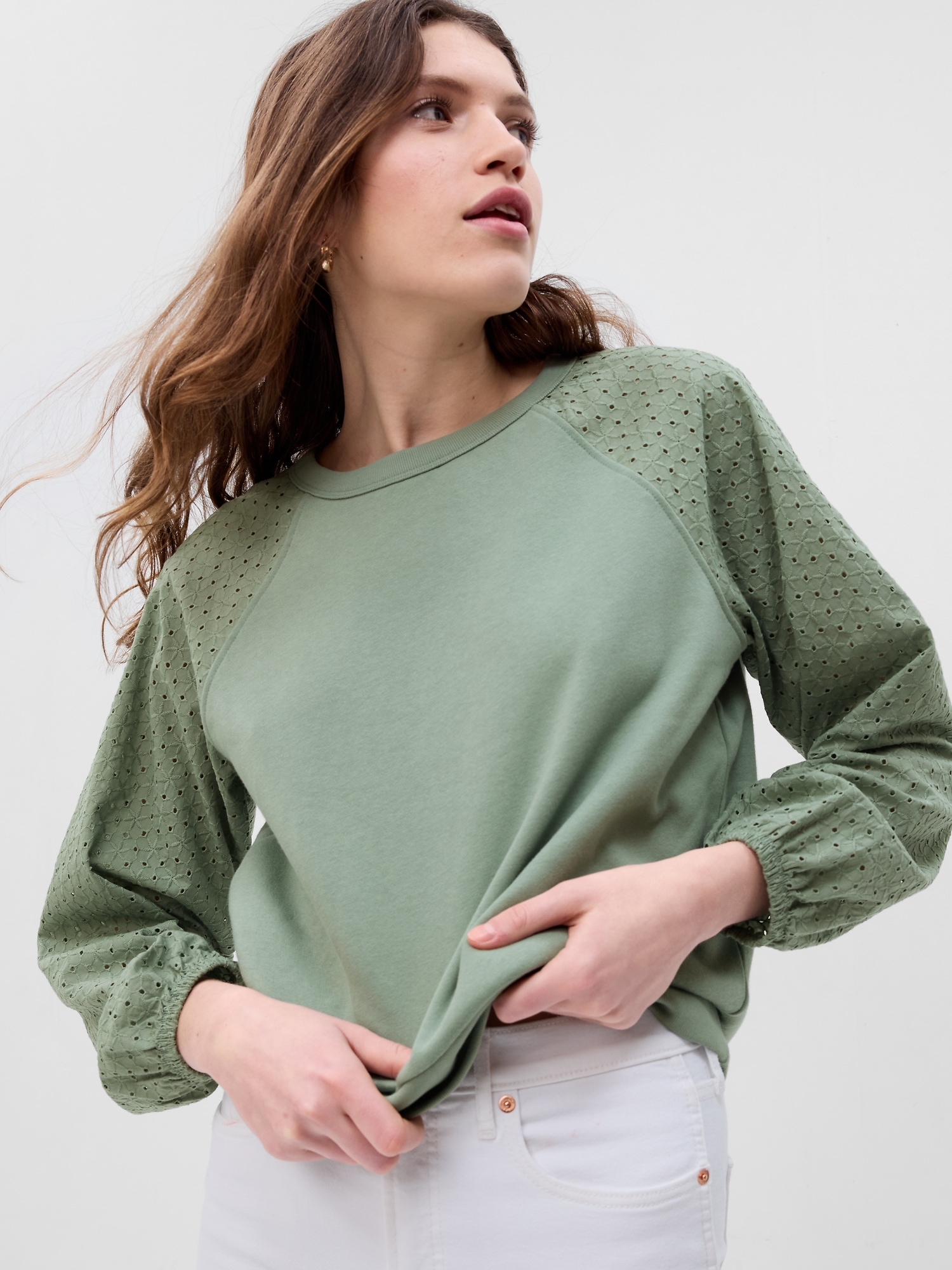 Gap Vintage Soft Eyelet Sweatshirt green. 1