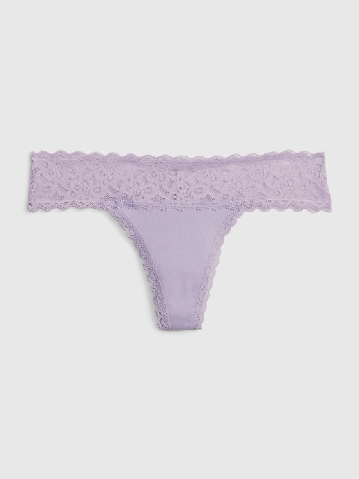 Image number 10 showing, Organic Stretch Cotton Lace-Trim Thong