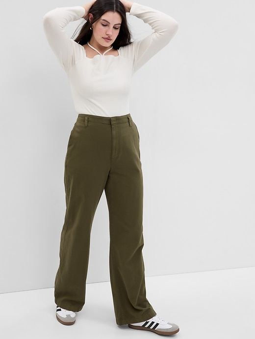 Image number 4 showing, Mid Rise Twill Wide-Leg Khakis