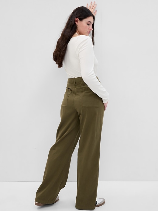 Image number 5 showing, Mid Rise Twill Wide-Leg Khakis