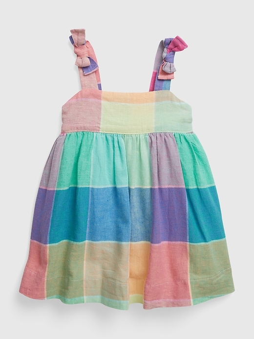 Image number 1 showing, Baby Linen-Cotton Spring Plaid Dress