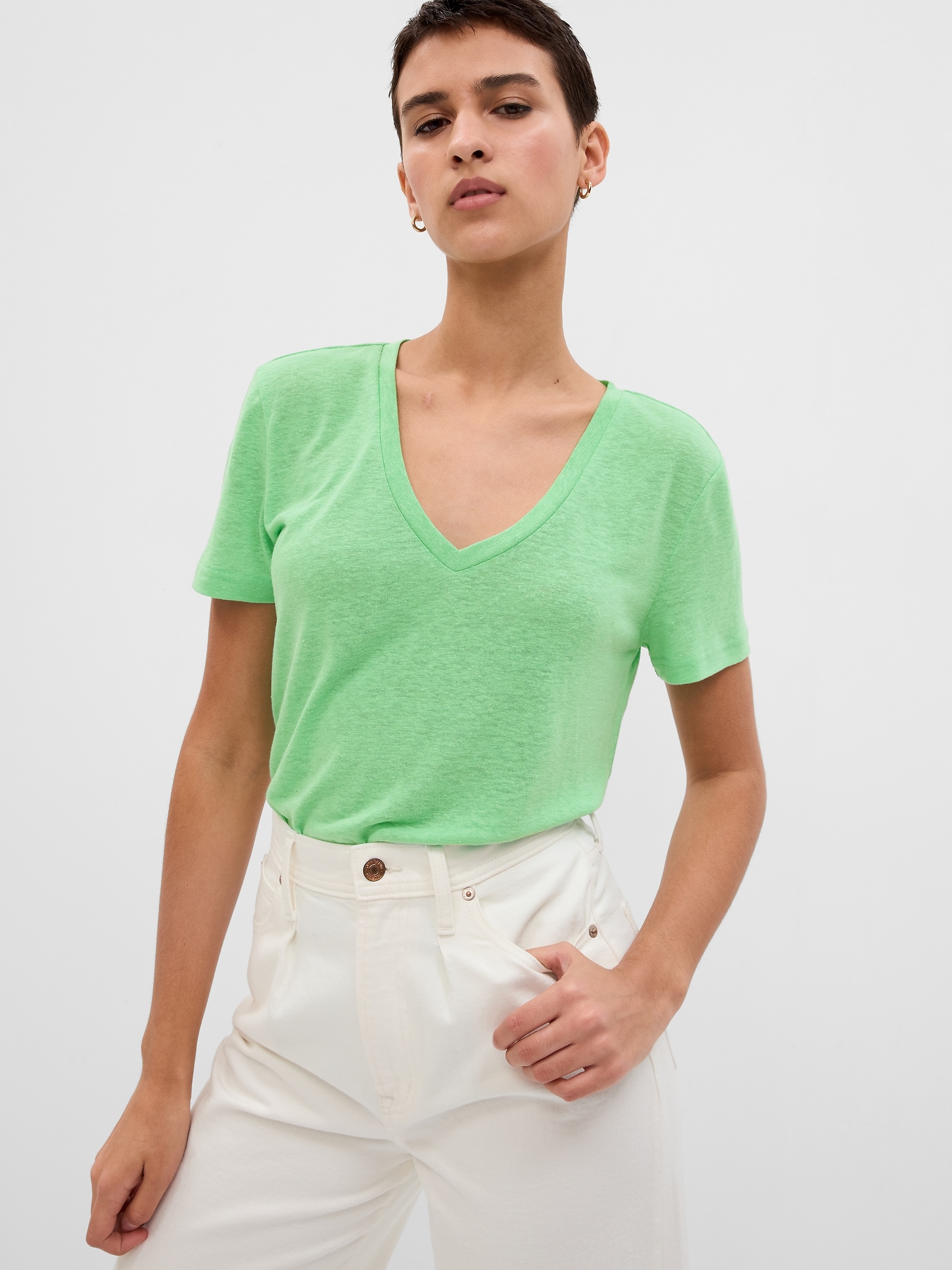 Gap Linen-Blend T-Shirt green. 1