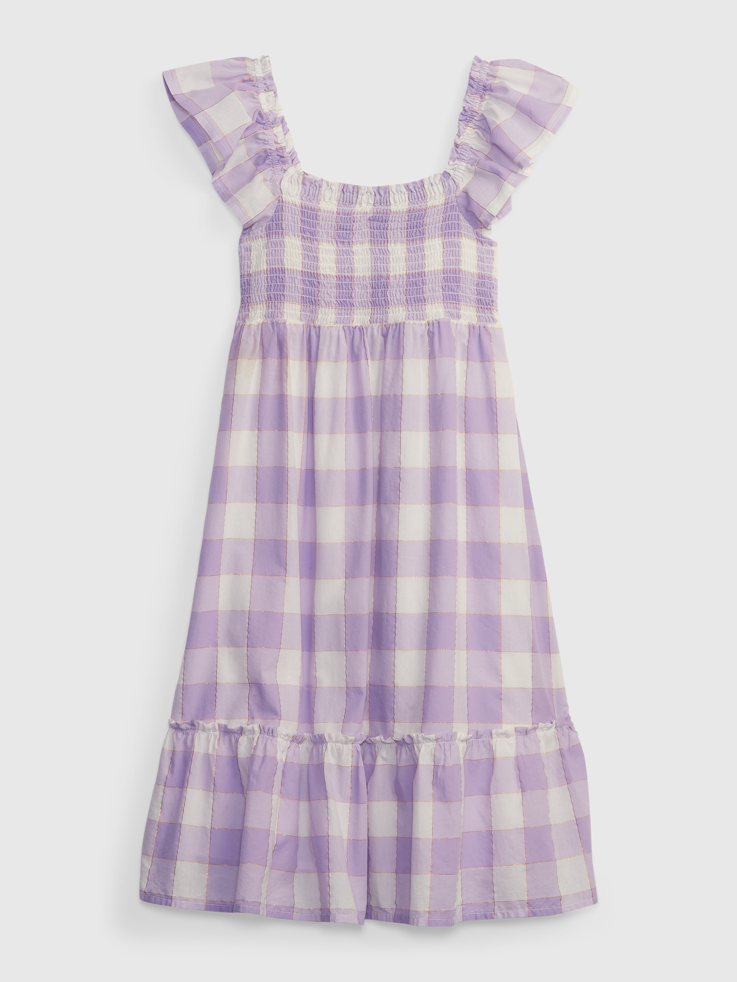 Gap Kids Shiny Smocked Midi Dress purple. 1