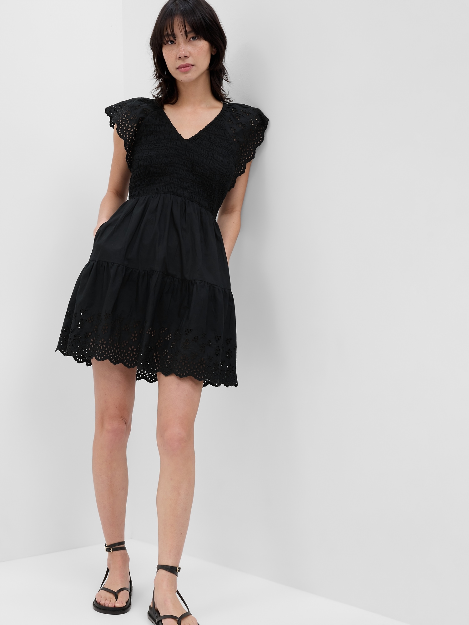 Flutter Sleeve Eyelet Mini Dress