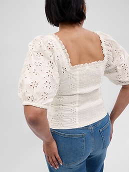 Puff Sleeve Eyelet Shirt