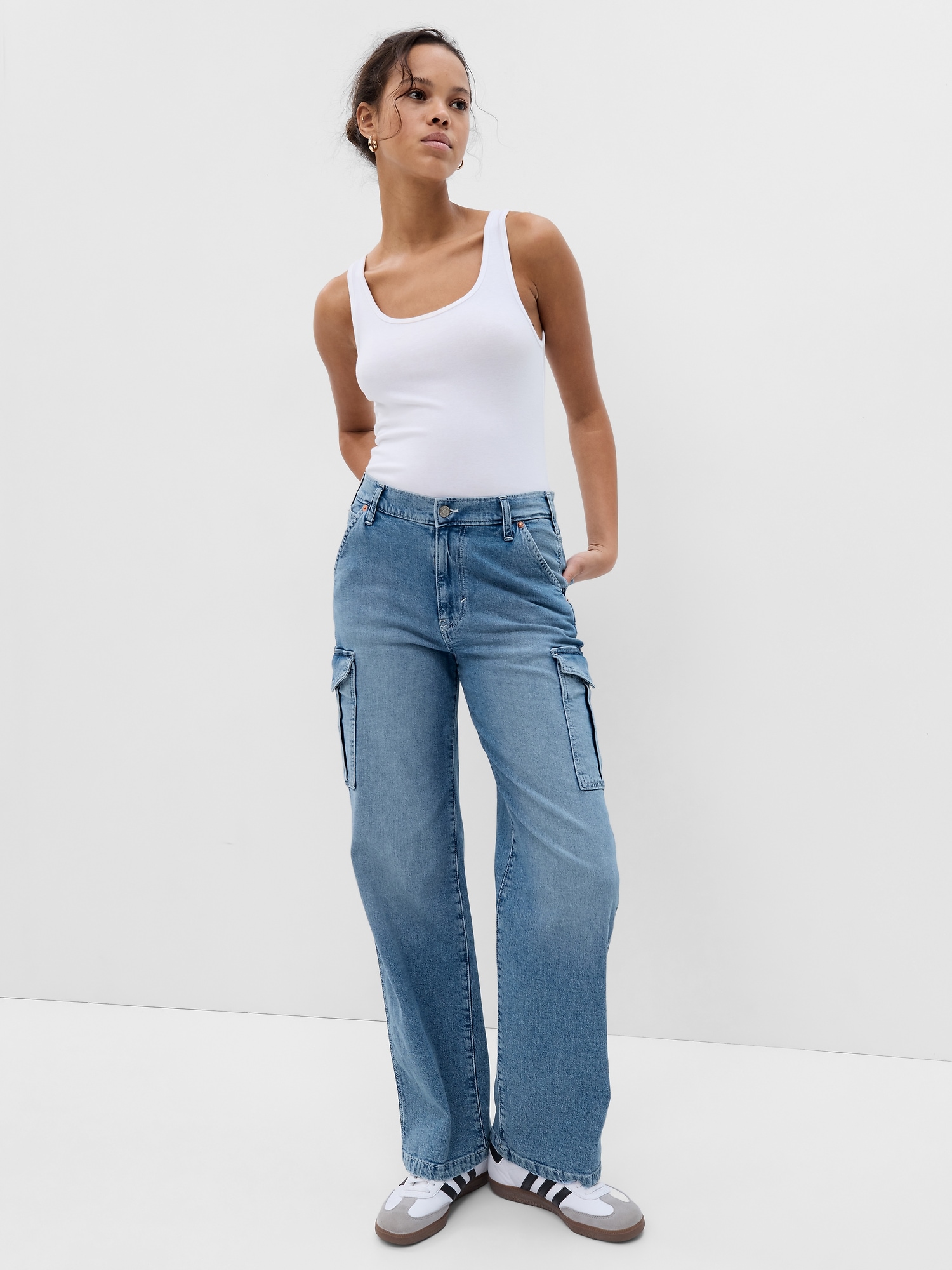 Denim Two-Toned Baggy Cargo Pants, RE.STATEMENT