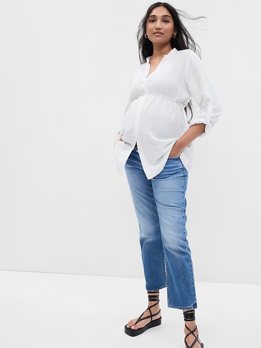 Image number 2 showing, Maternity Linen-Blend Button-Down Shirt