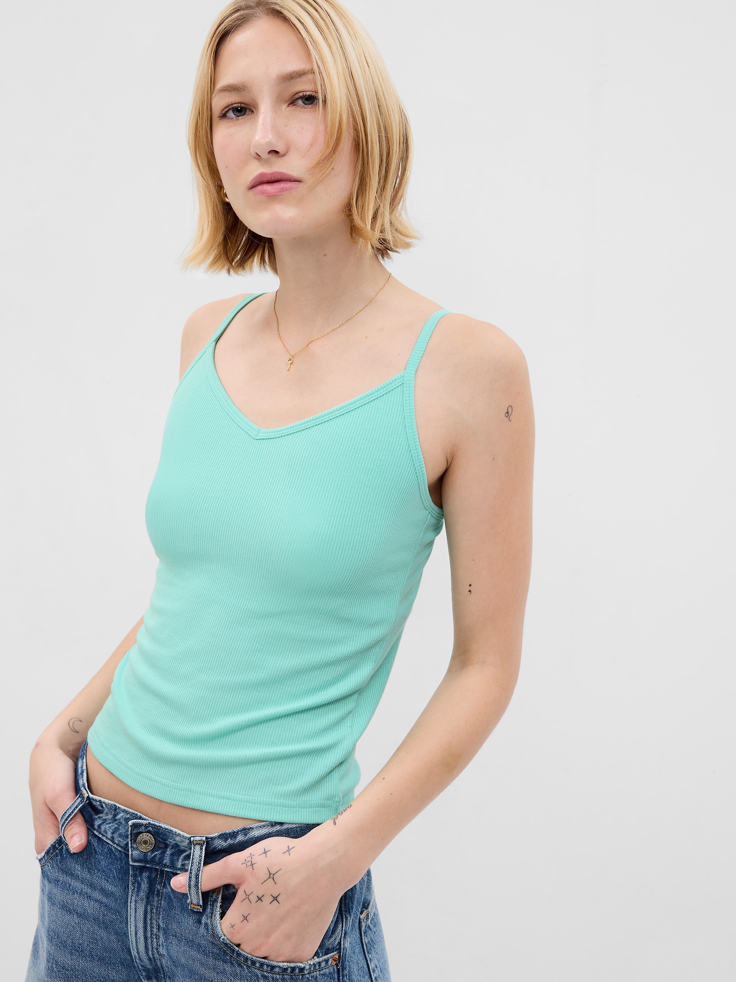 Active Ribbed Tank Top with Shelf Bra in Navy –