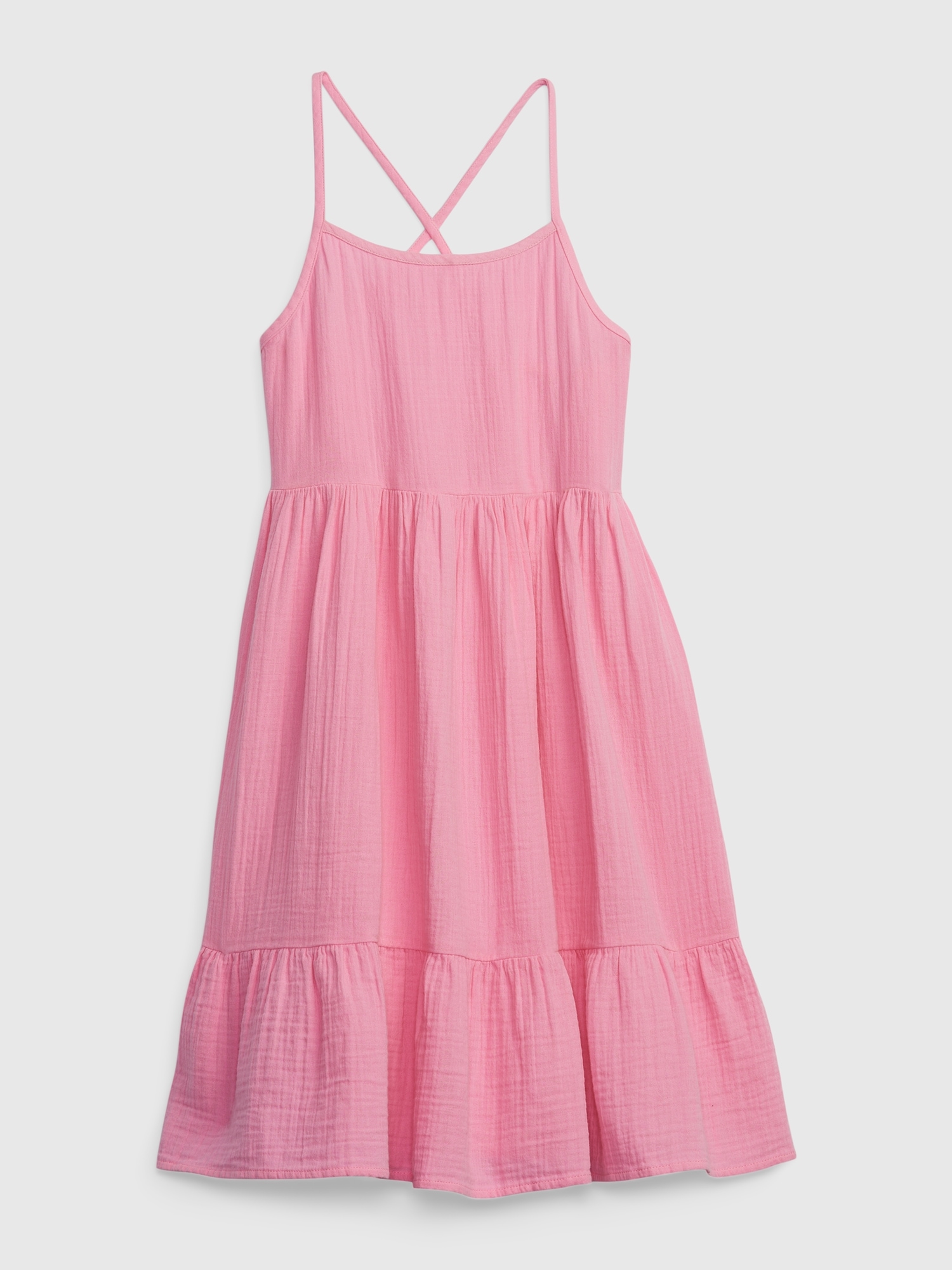 Gap Kids Crinkle Gauze Tiered Midi Dress pink. 1