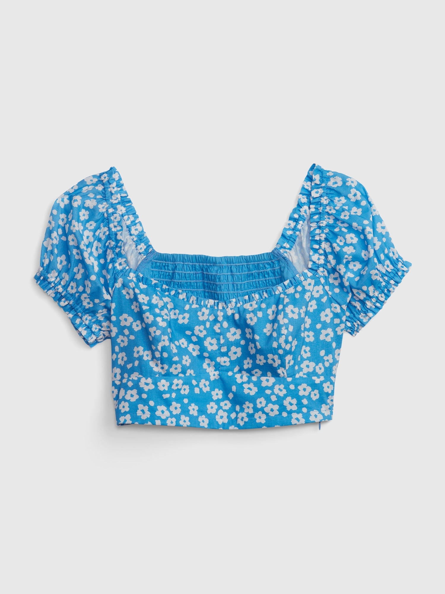 Summer Cotton Top With Puffed Sleeves. (Sky Blue)