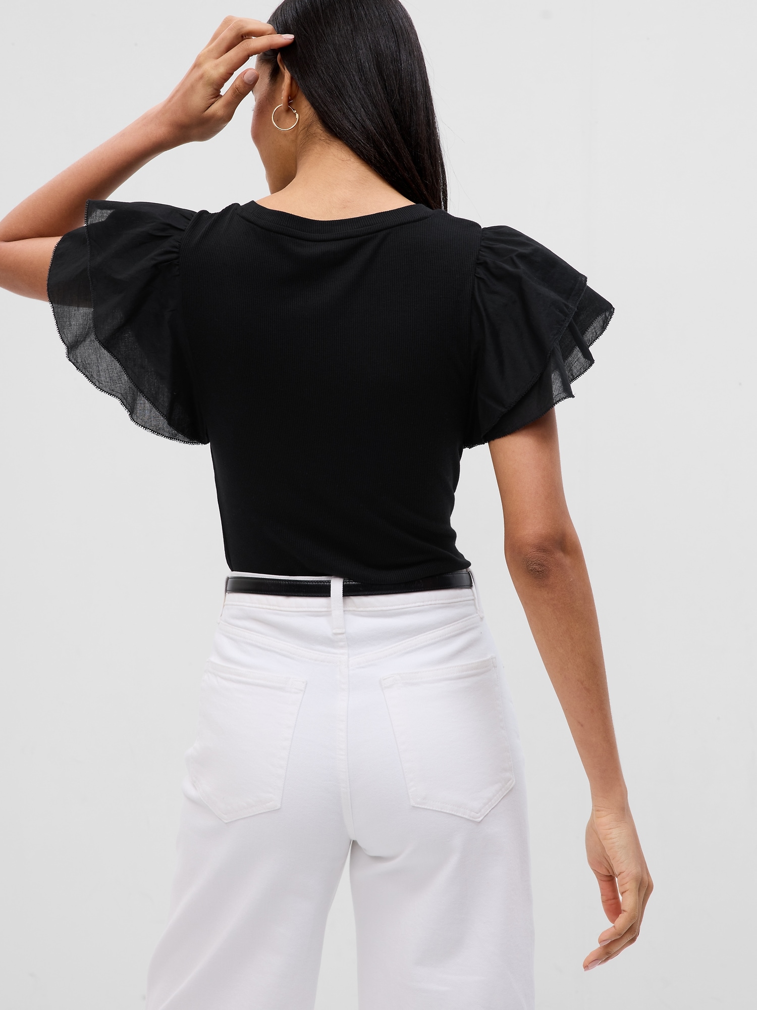 Mini Rib Ruffle Sleeve T-Shirt | Gap