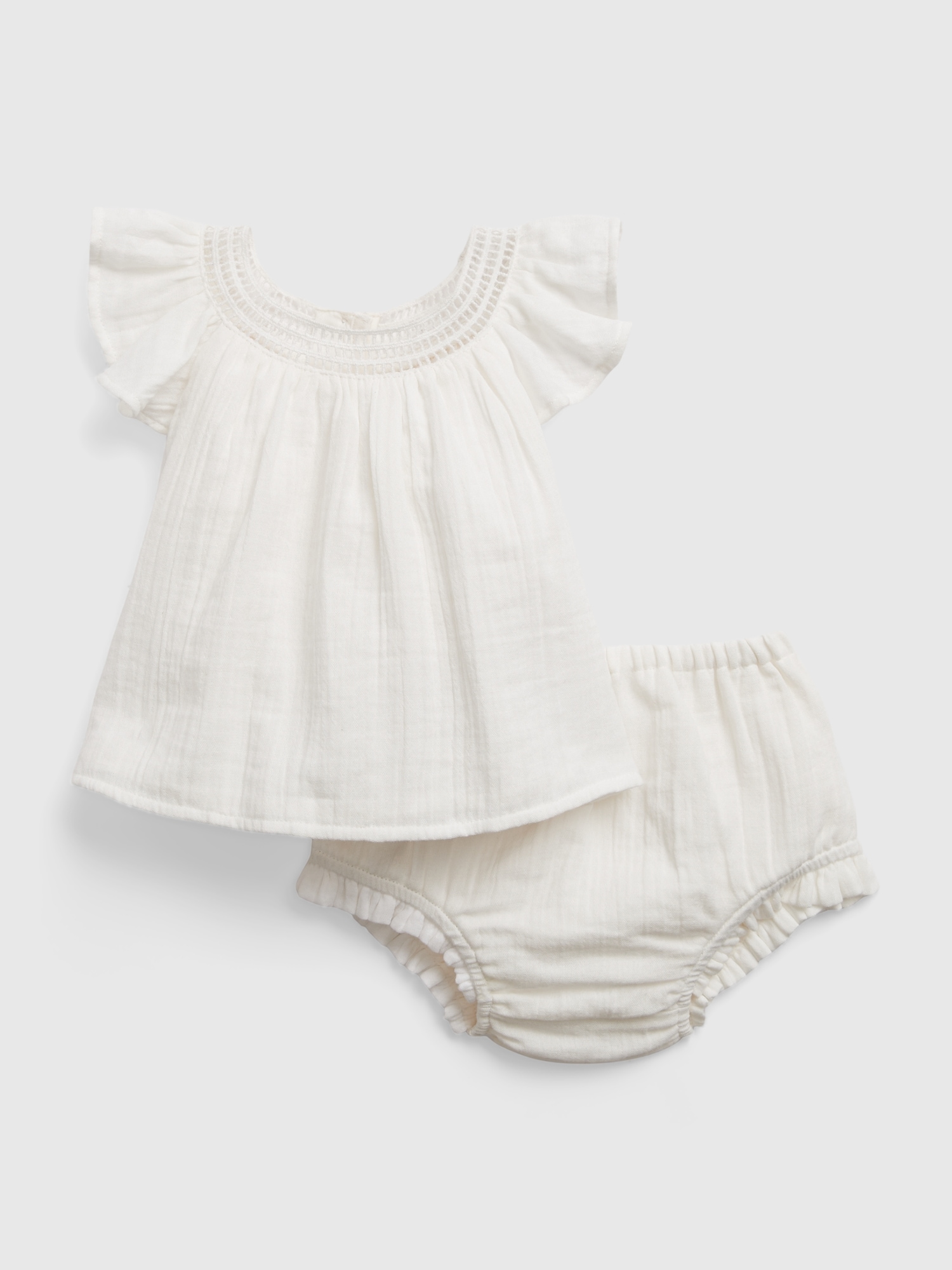 Gap Baby Crinkle Gauze Crochet Outfit Set white. 1