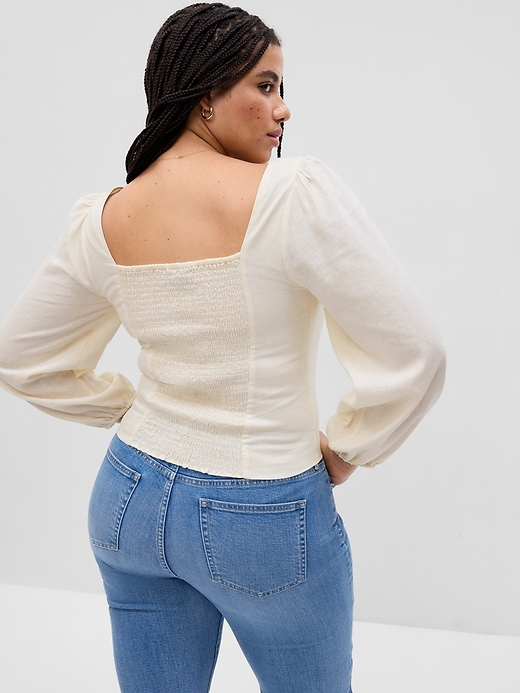 Image number 5 showing, Linen-Blend Puff Sleeve Top