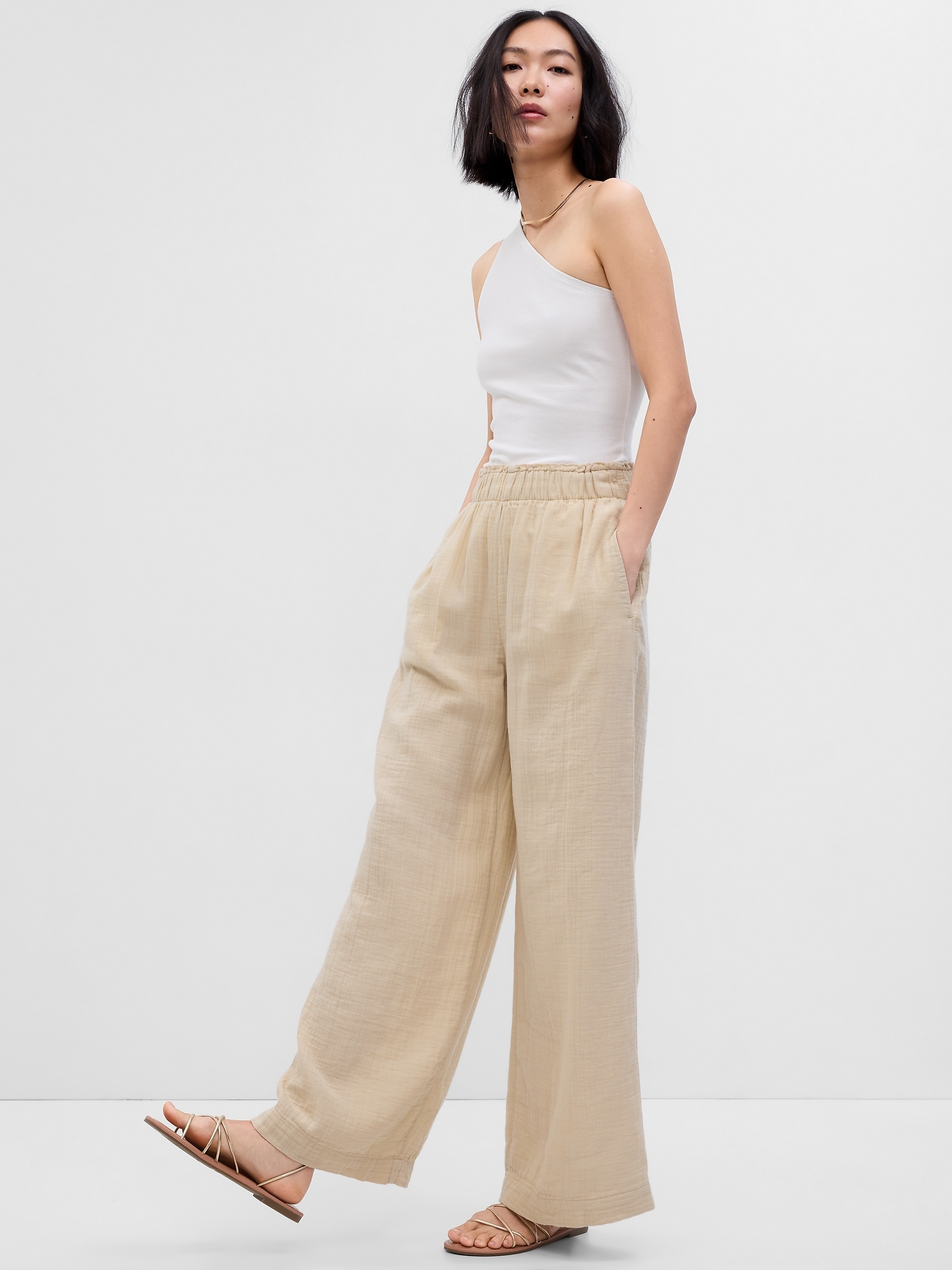 Women's Crinkle Textured Pull-On Palazzo Pant, Women's New Arrivals