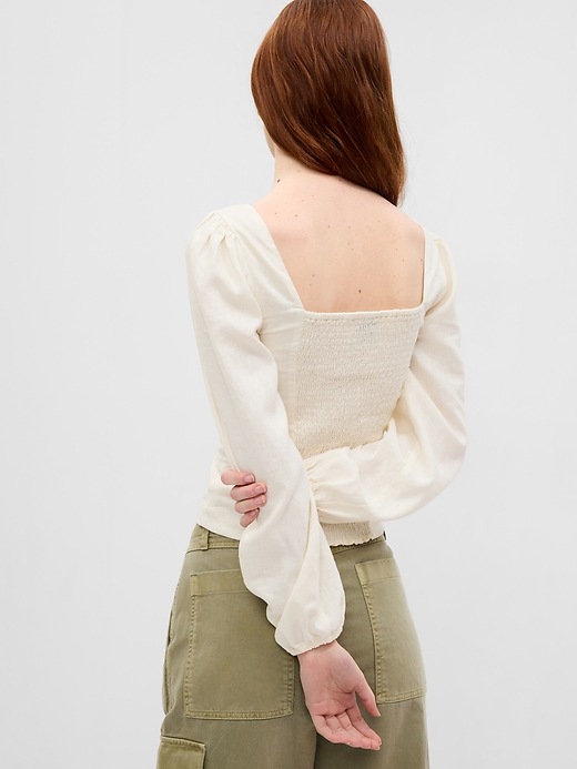 Image number 2 showing, Linen-Blend Puff Sleeve Top