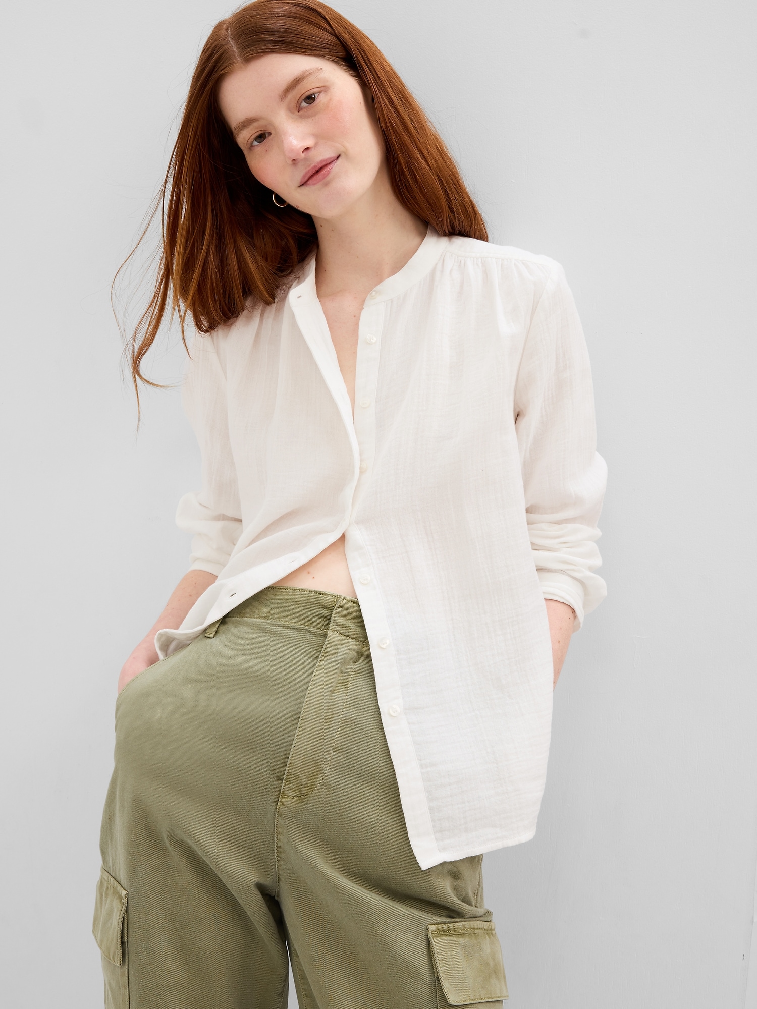 Women's Oversized Crinkle Textured Shirt, Women's Tops
