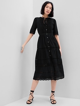 Lace Button-Up Midi Dress