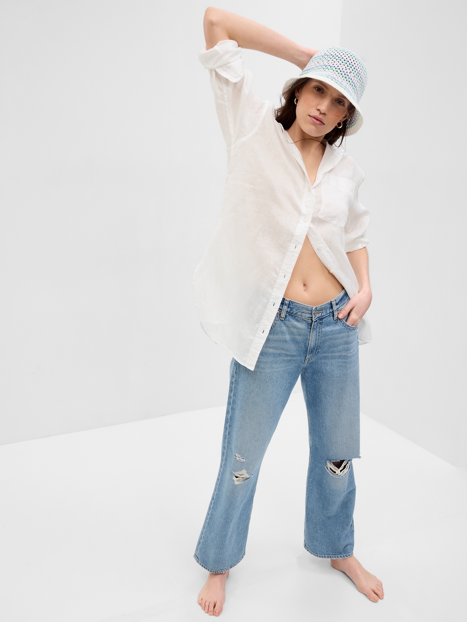 Gap Linen Weekend Tunic Shirt white. 1