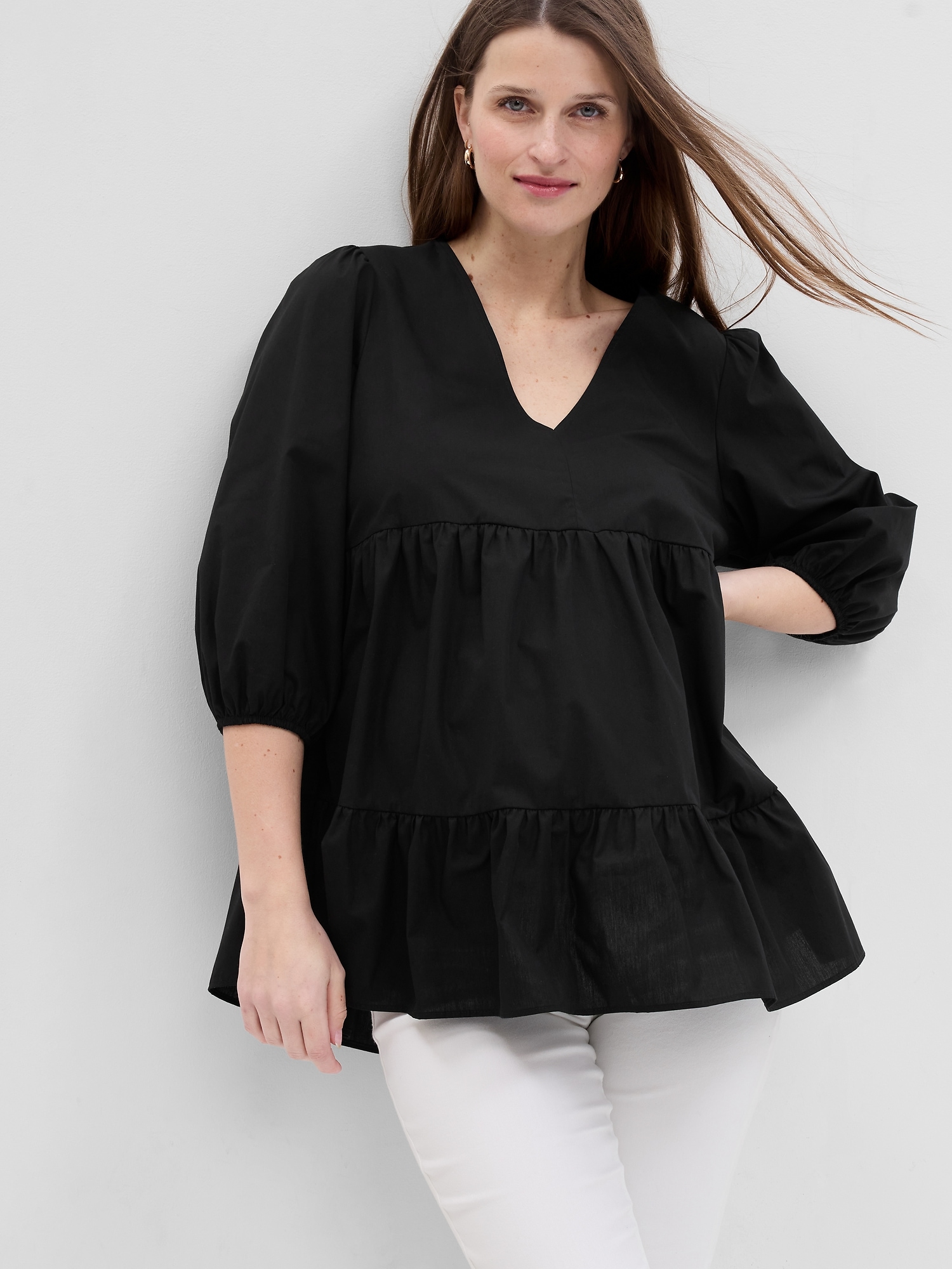 Gap Maternity Poplin Tiered Top black. 1