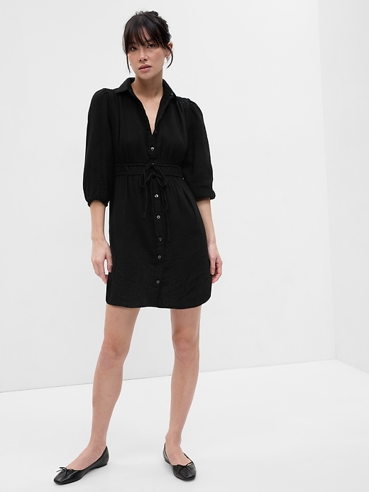 Image number 4 showing, Crinkle Gauze Mini Shirt Dress