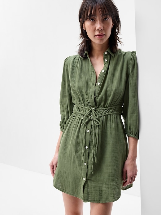 Image number 1 showing, Crinkle Gauze Mini Shirt Dress