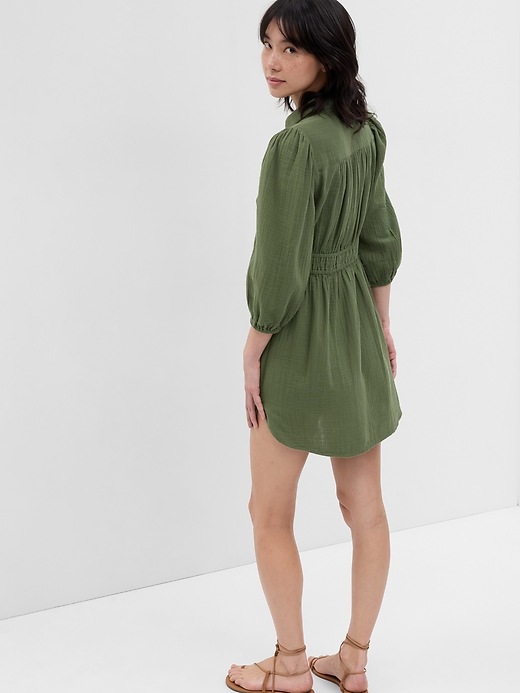 Image number 2 showing, Crinkle Gauze Mini Shirt Dress