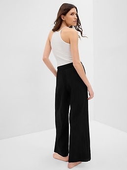 ASOS DESIGN wide leg trouser in stripe with waistband detail in