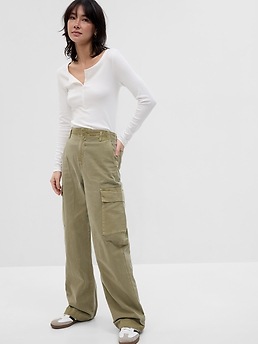 KHAKI & BLUE Women's Work Pants – Mid Rise Relaxed Fit Straight Leg Cargo  Casual Trousers with Multi Pockets 79359JTW098CA Olive 2 at  Women's  Clothing store