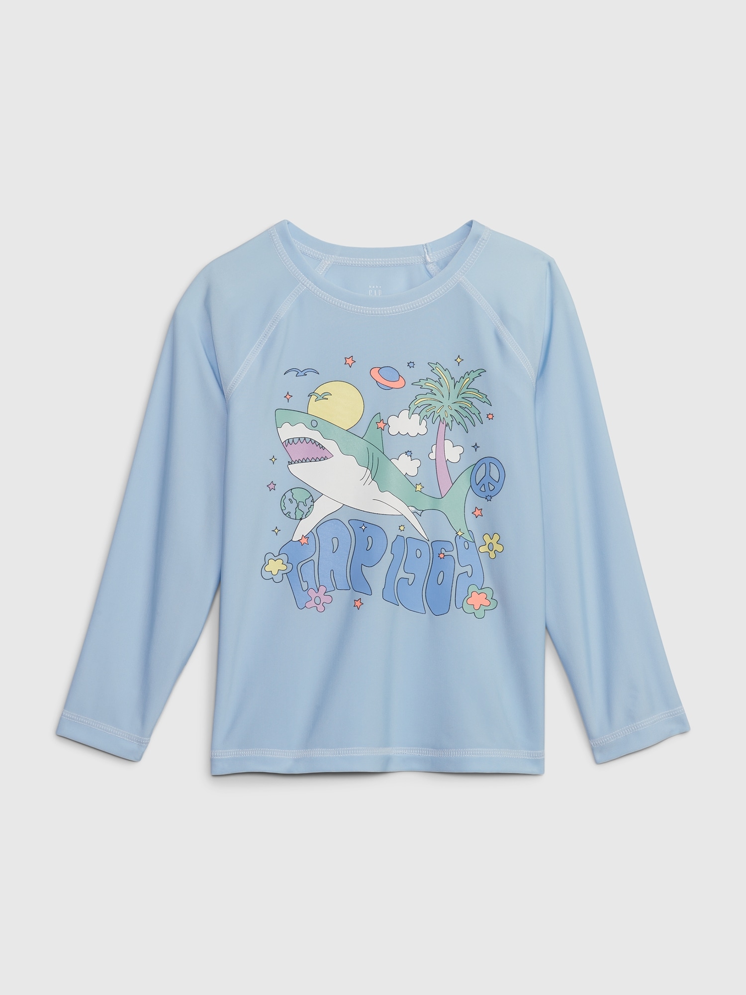 Gap Toddler '70s Beach Graphic Swim Rash Guard blue. 1