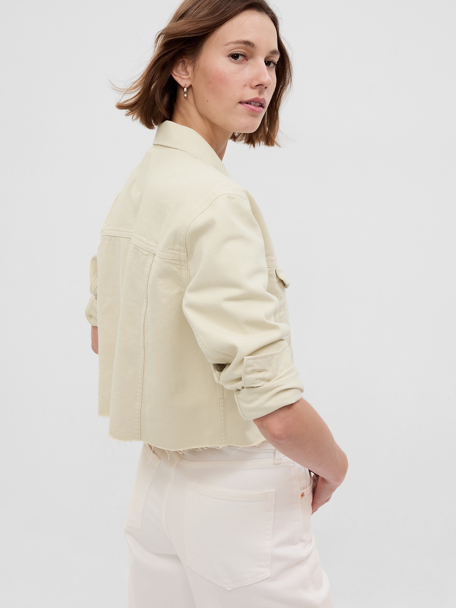 Cropped tan hotsell denim jacket