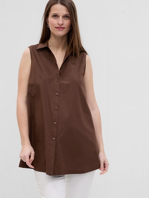 Image number 5 showing, Maternity Poplin Button-Down Tank Top