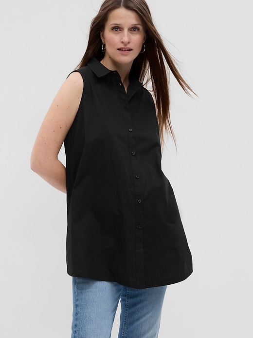 Image number 1 showing, Maternity Poplin Button-Down Tank Top