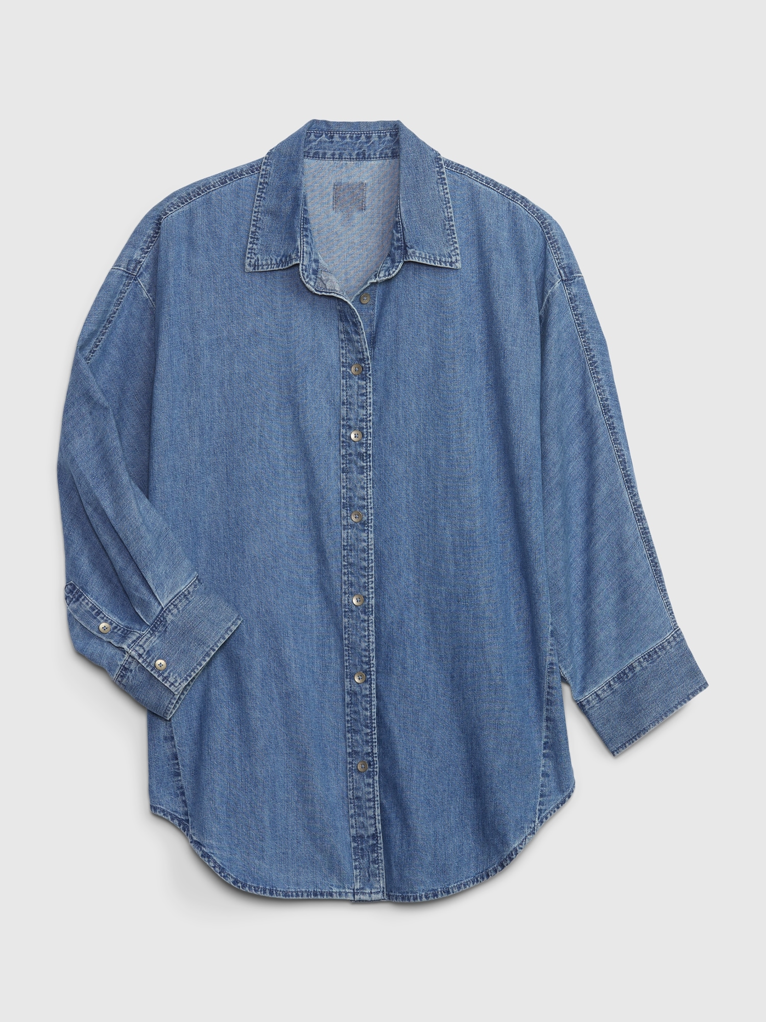 100% Organic Cotton Denim 3/4 Sleeve Big Shirt with Washwell | Gap