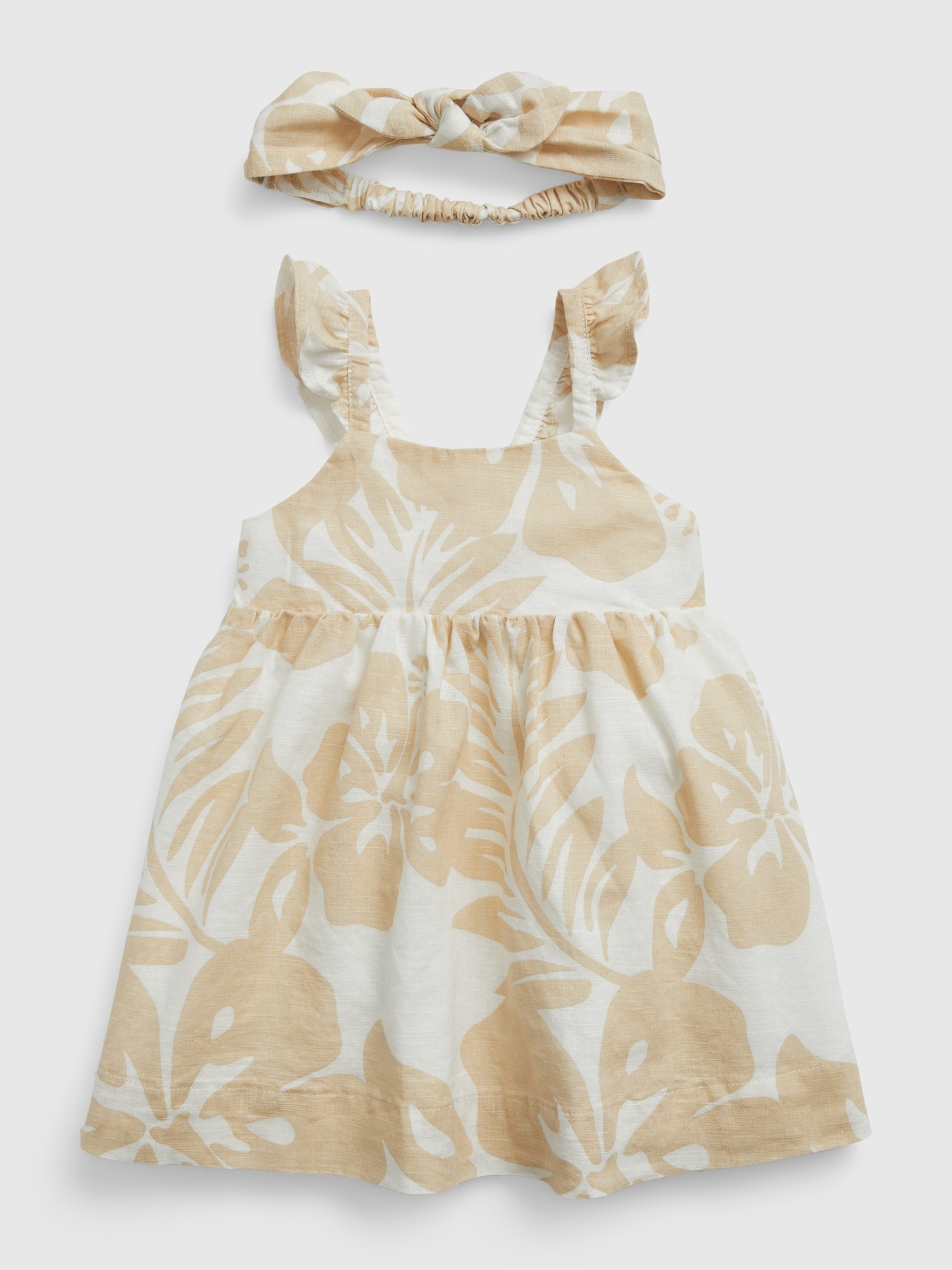 Gap Baby Linen-Cotton Floral Dress Set beige. 1