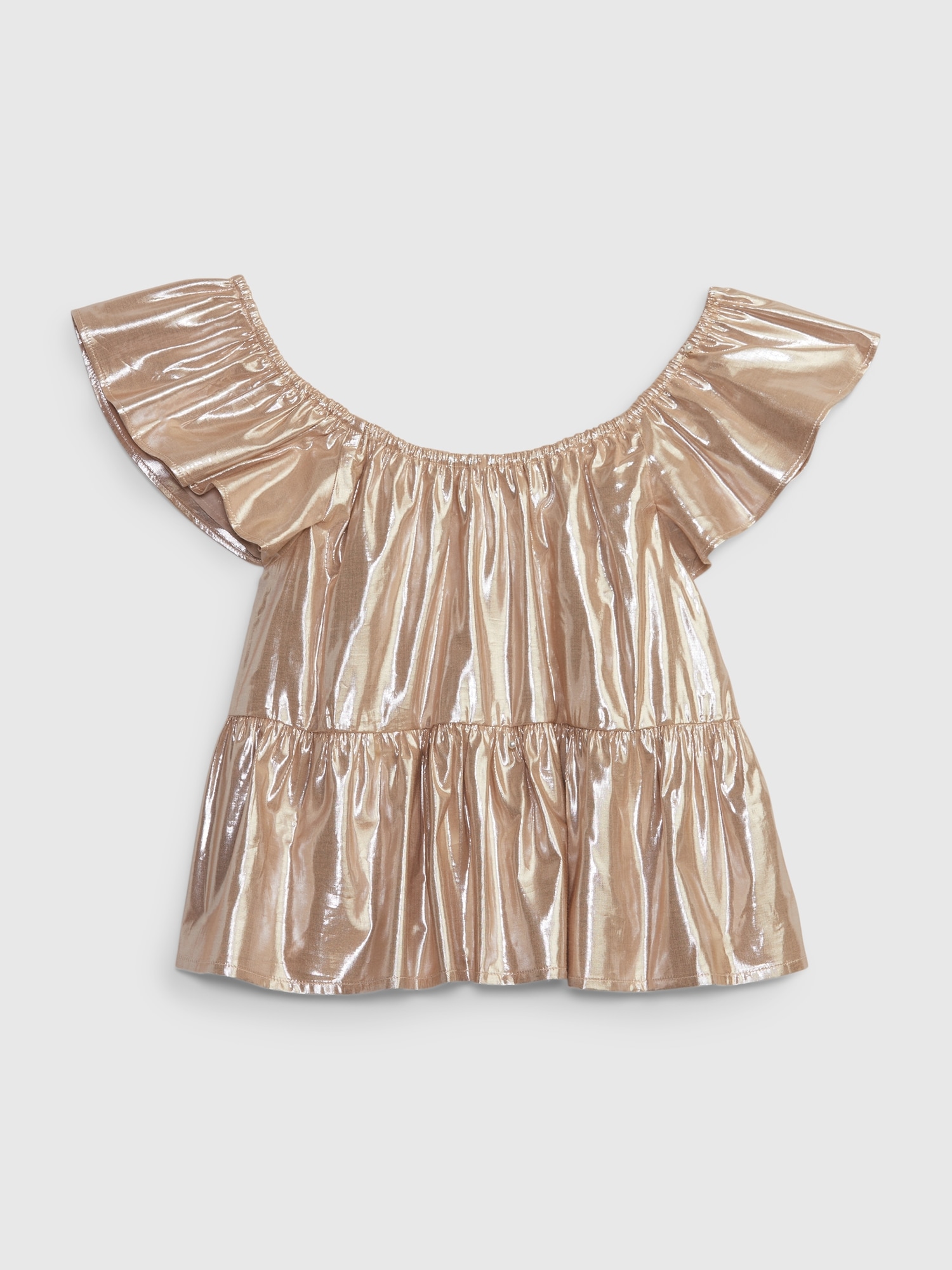 Gap Kids Metallic Flutter Sleeve Top beige. 1