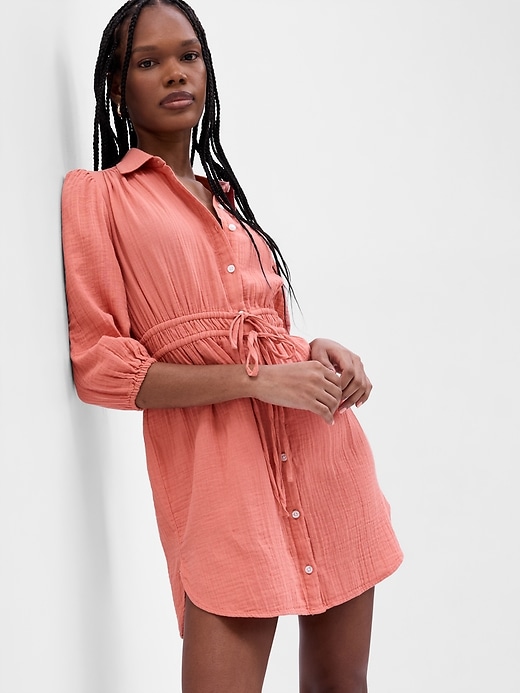 Image number 3 showing, Crinkle Gauze Mini Shirt Dress