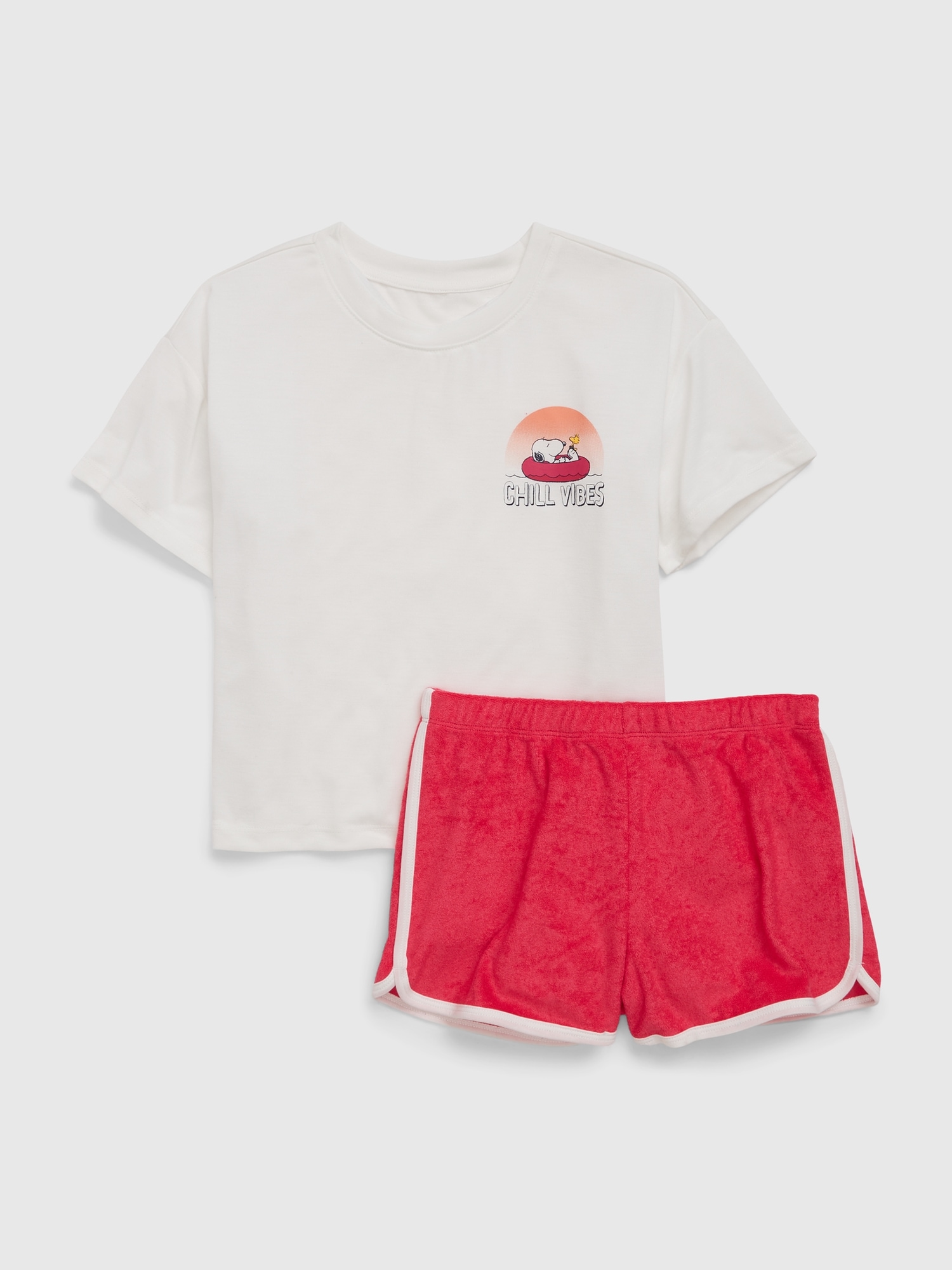 Gap Kids Recycled Peanuts PJ Shorts Set white. 1