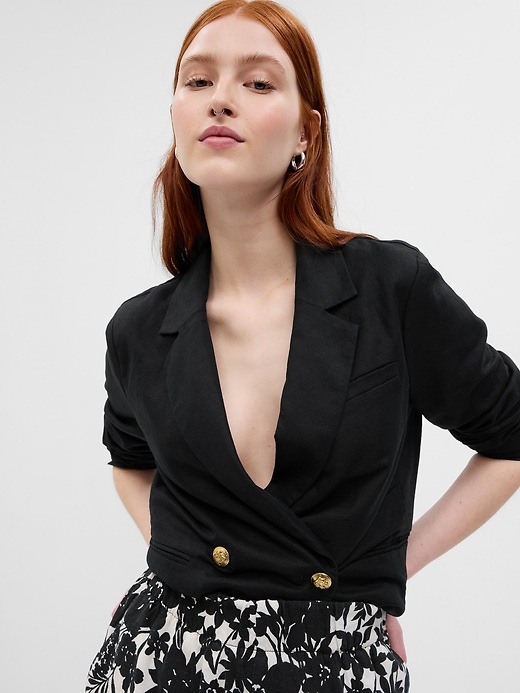 Image number 3 showing, Cropped Linen-Cotton Blazer