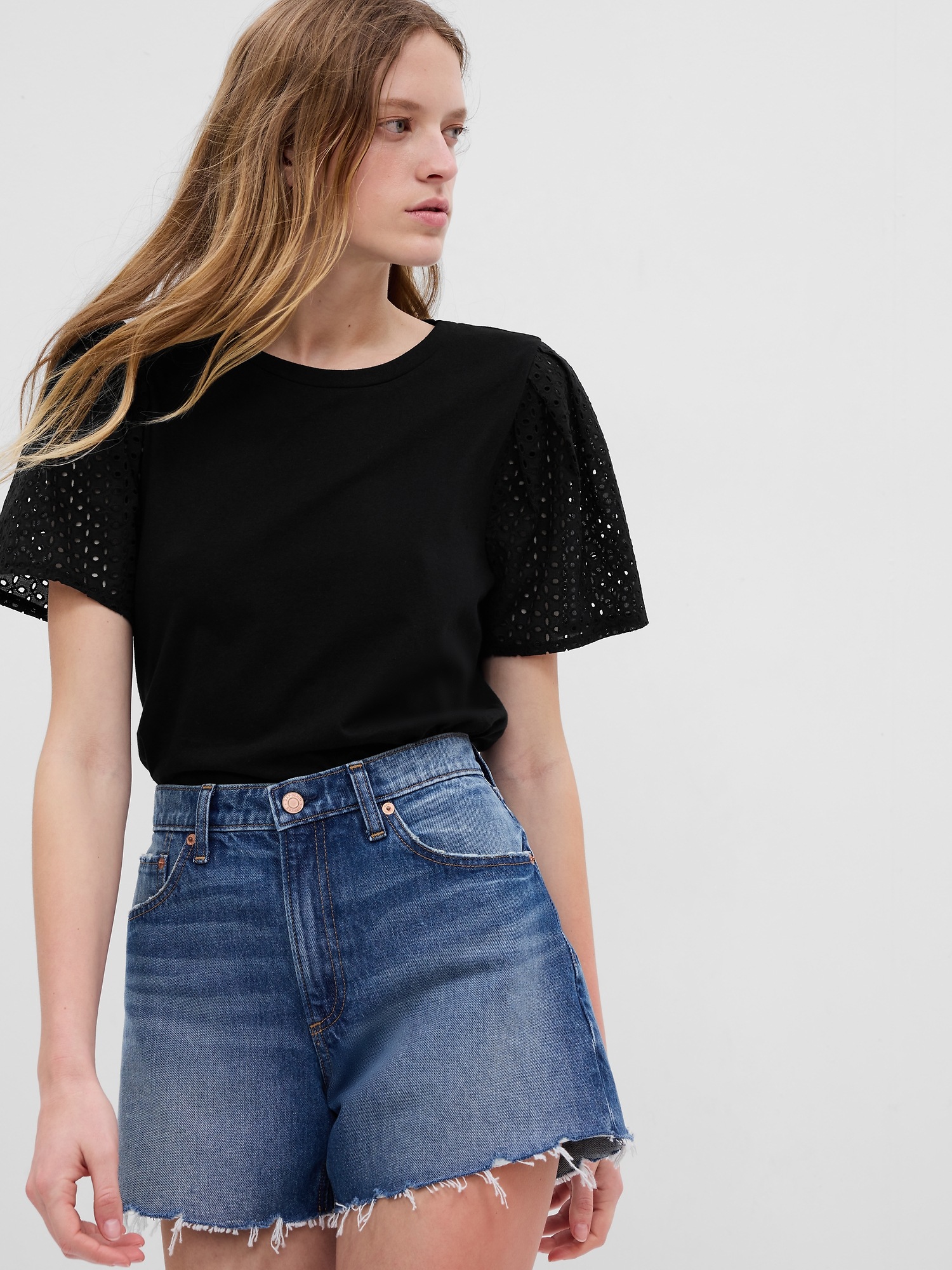 Organic Cotton Vintage Eyelet Puff Sleeve T-Shirt | Gap