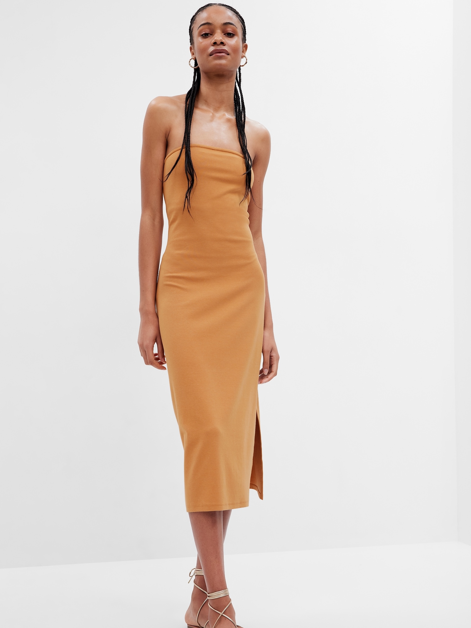 Modern Strapless Split Hem Midi Dress Gap